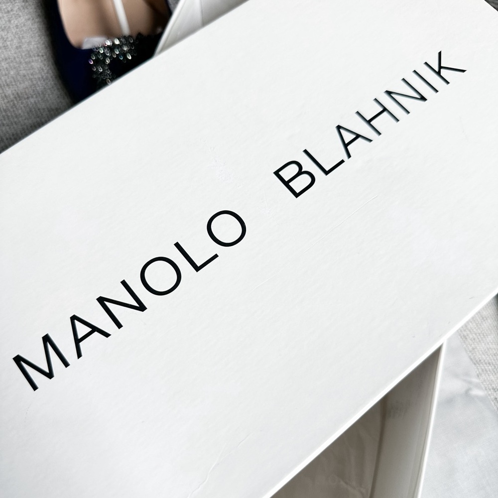 Manolo Blahnik Blue Satin Jewel Buckle Flat HANGISI Pumps - Picture 2 of 6